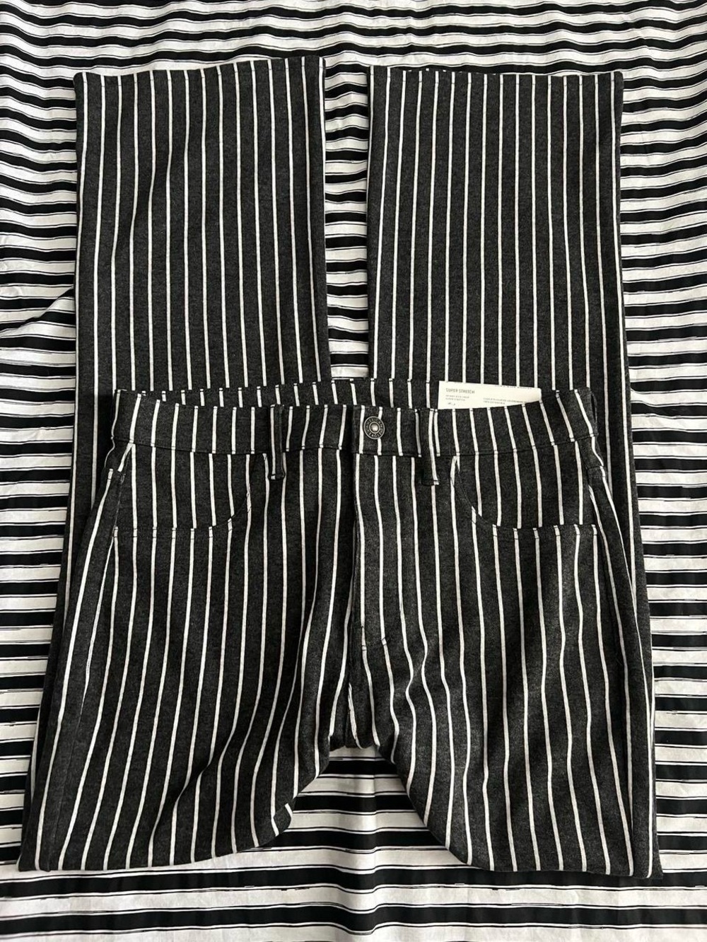Grey and White Vertical Pinstripe Pants